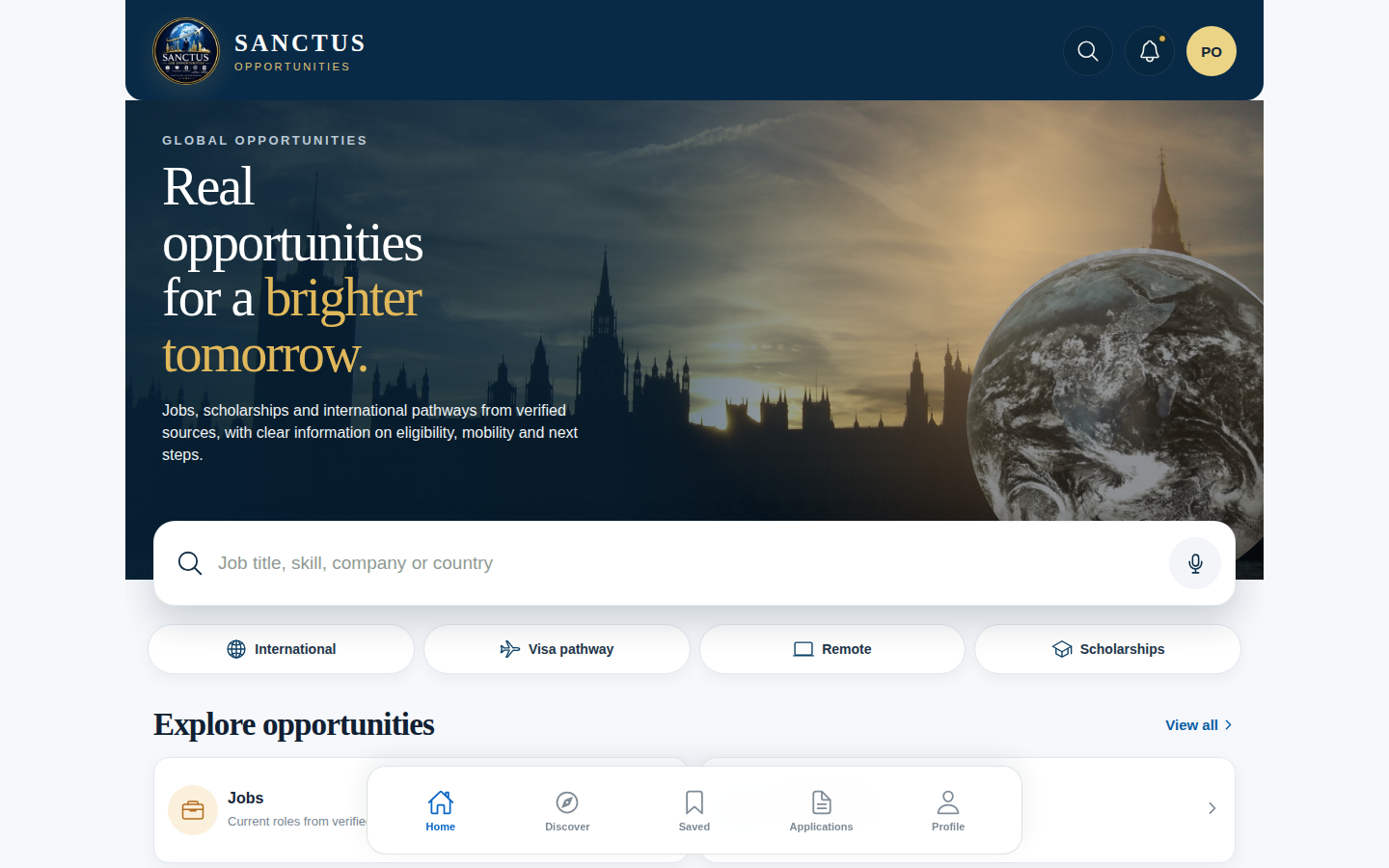 Sanctus Opportunities interface